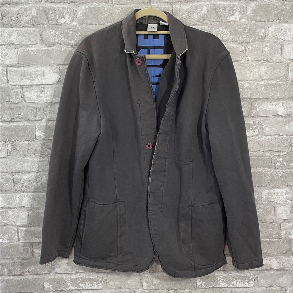 Armani Exchange Charcoal Button-Up Cotton Jacket/Blazer